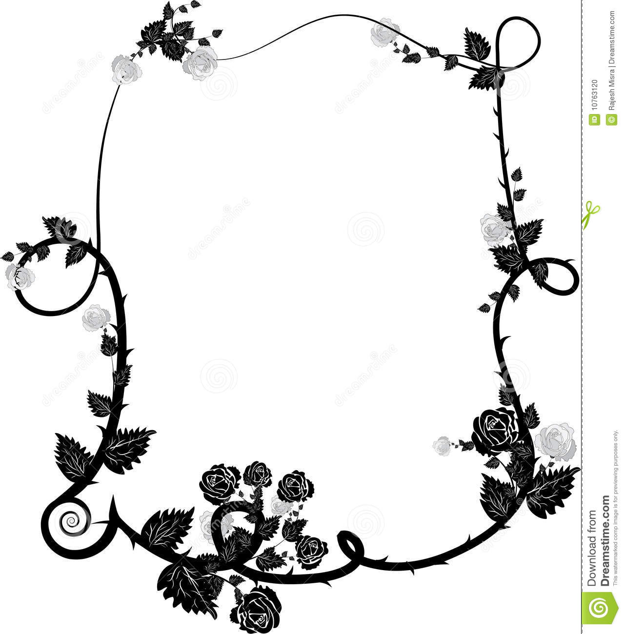 Rose Vine Clip Art Black and White