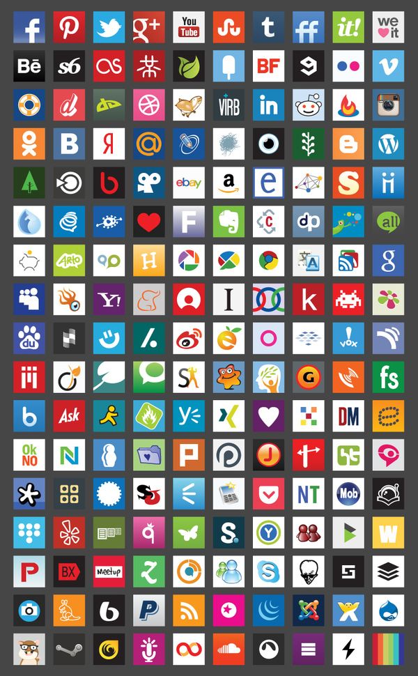 Square Social Media Icons Color