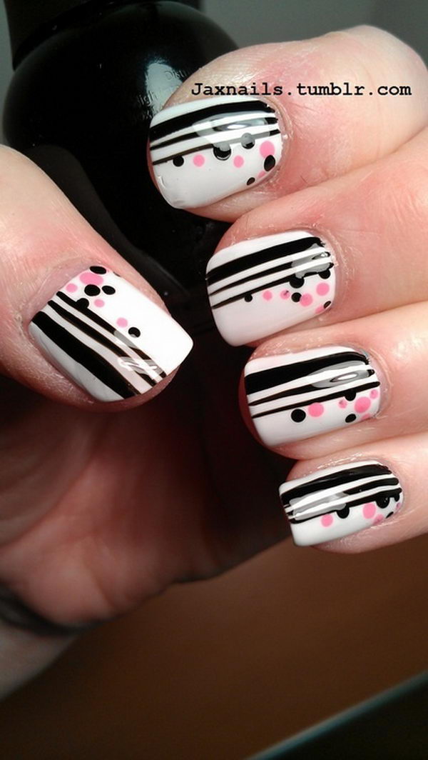 Stripes and Dots Nail Art Design