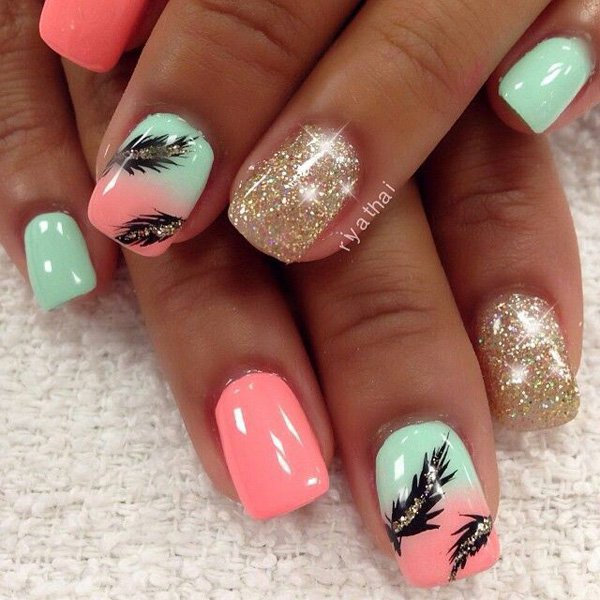 Summer Feather Nail Art Summer Feather Nail Art