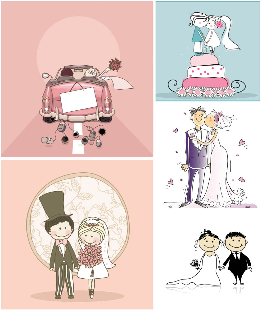 Vector Cartoon Wedding Cards