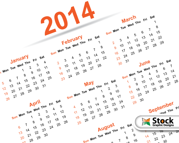 2014 Calendar Vector Template Free
