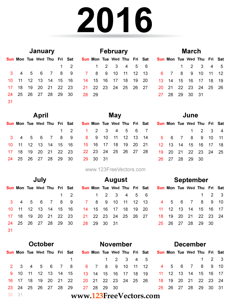 2016 Calendar Printable Free 8 X 10