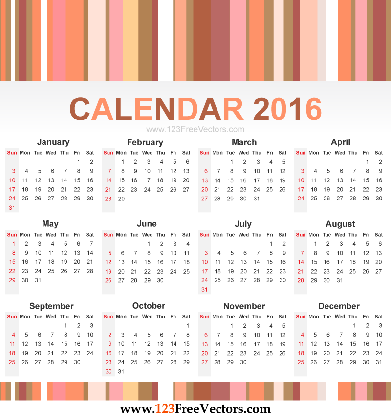 2016 Calendar Template Vector