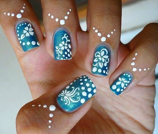 Blue and White Nail Art Design