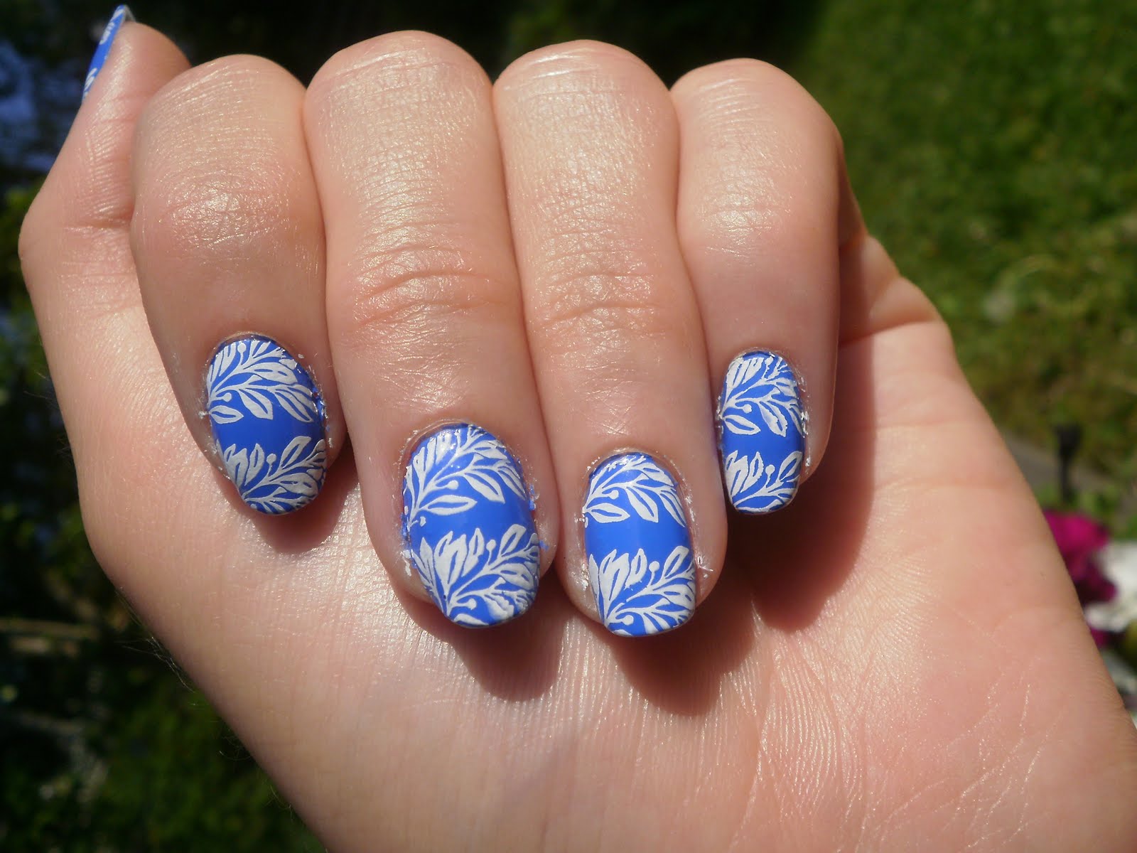 Blue and White Nail Art