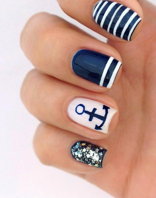 Blue and White Nail Design