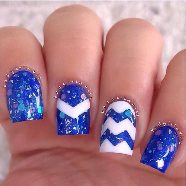 Blue and White Nails