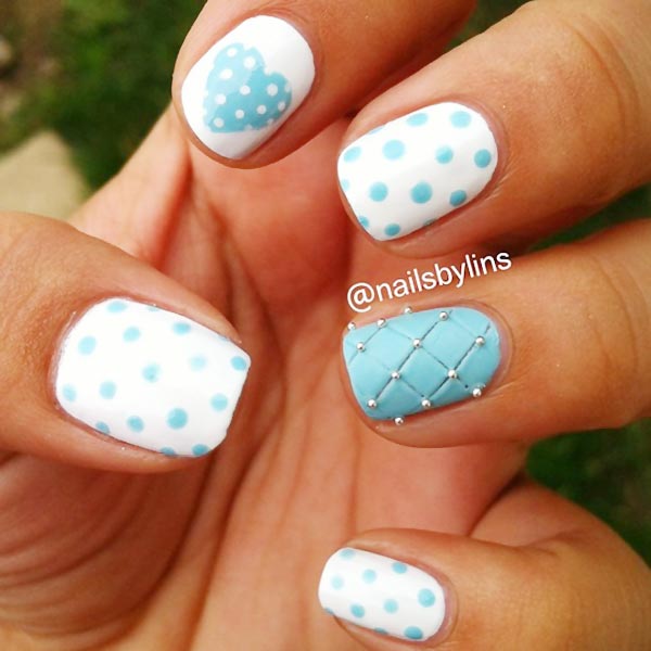 Blue and White Nails