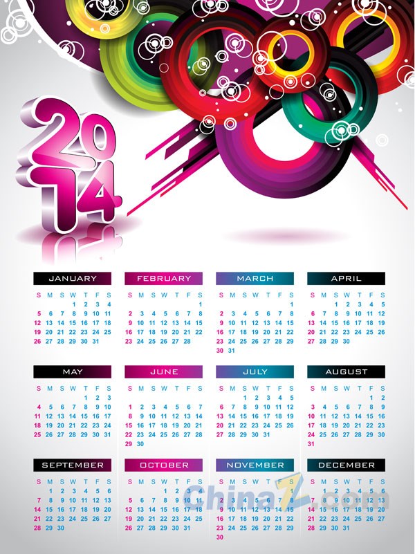 Colorful Calendar Templates 2014