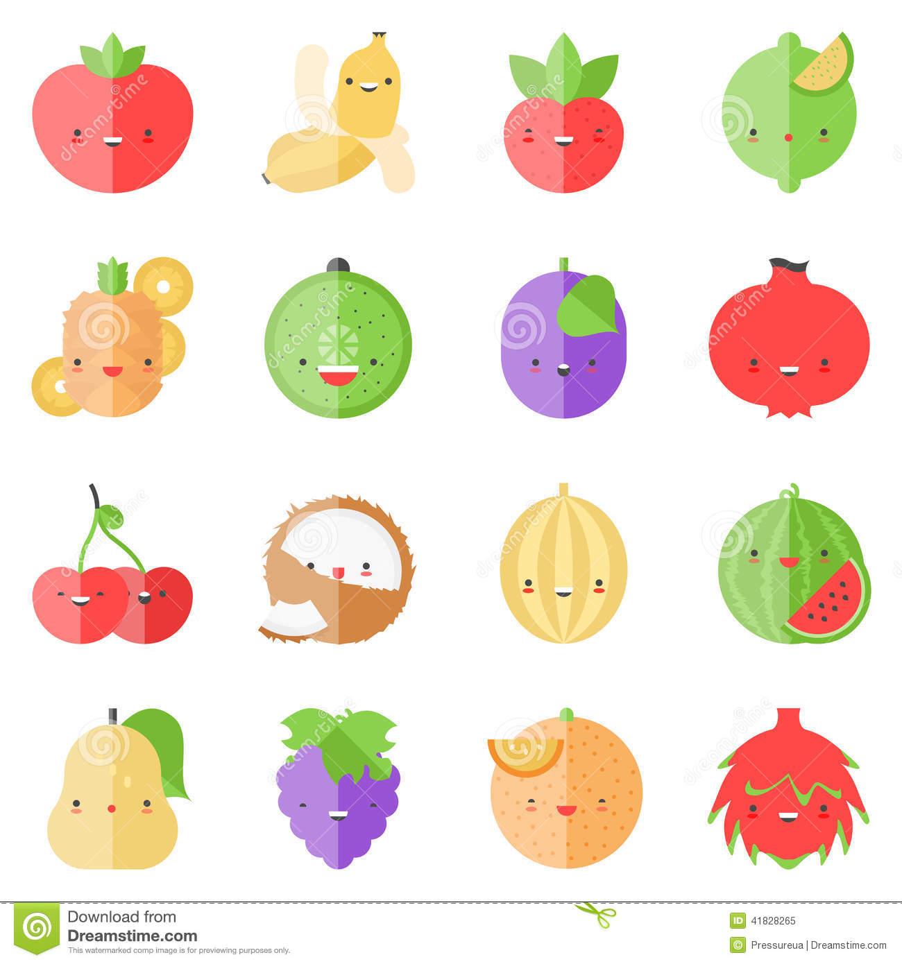 Cute Flat Fruit Icons