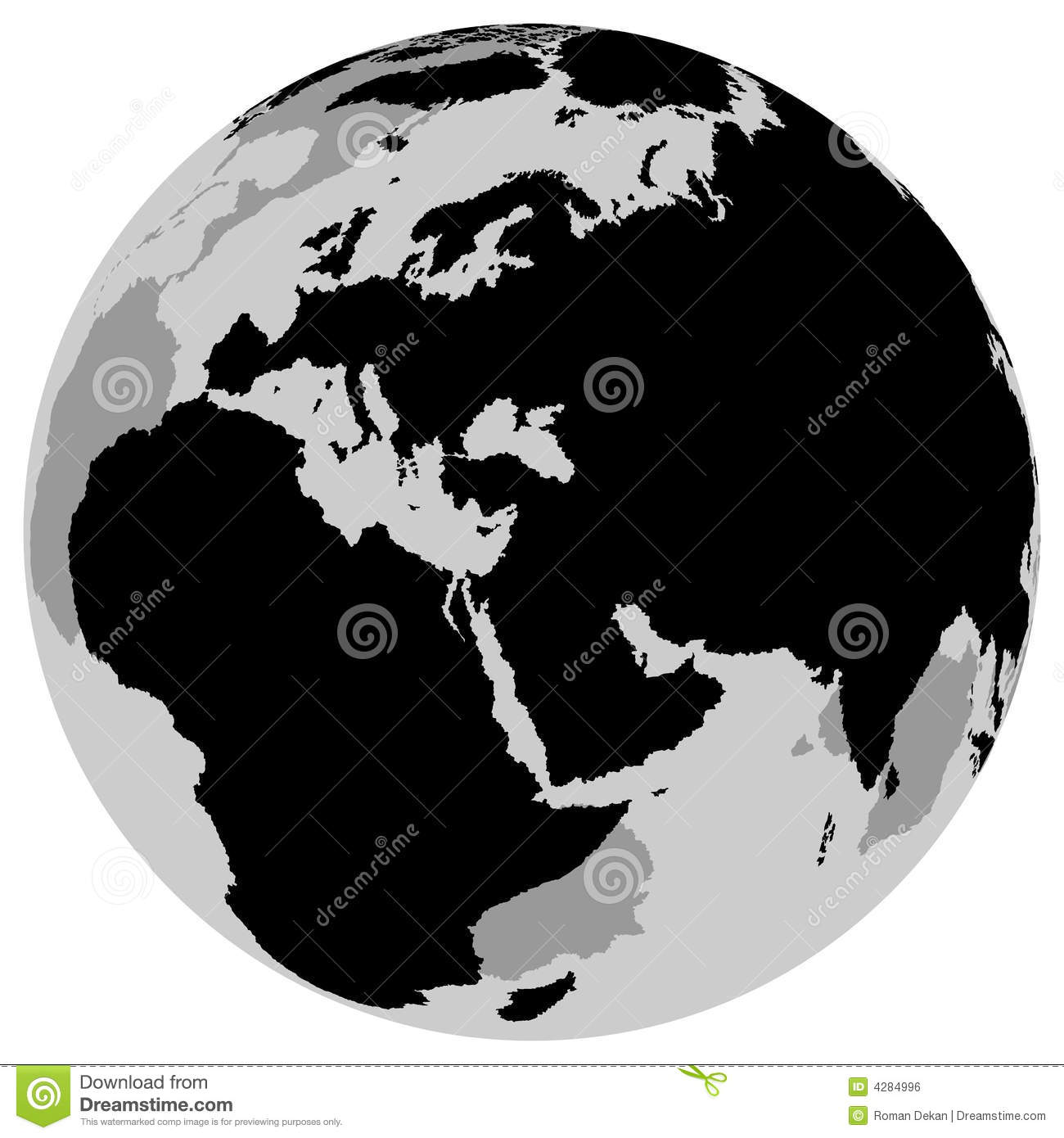 Earth Globe Illustration Black and White