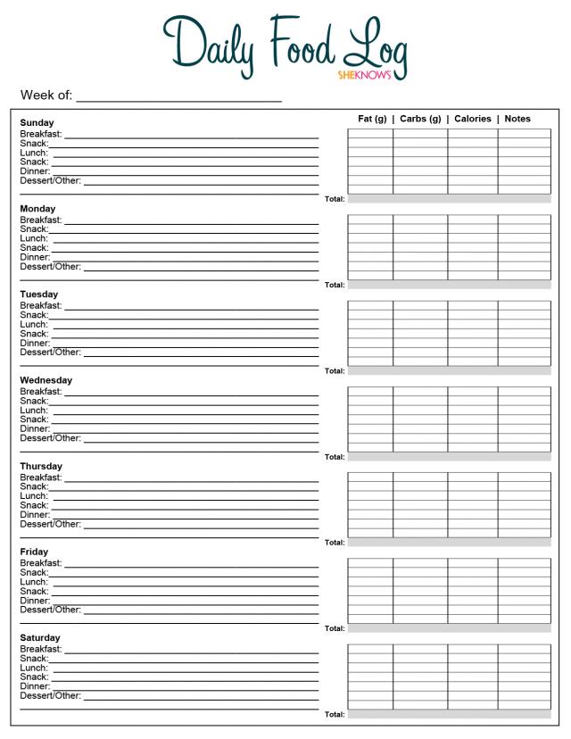 Free Printable Daily Food Log