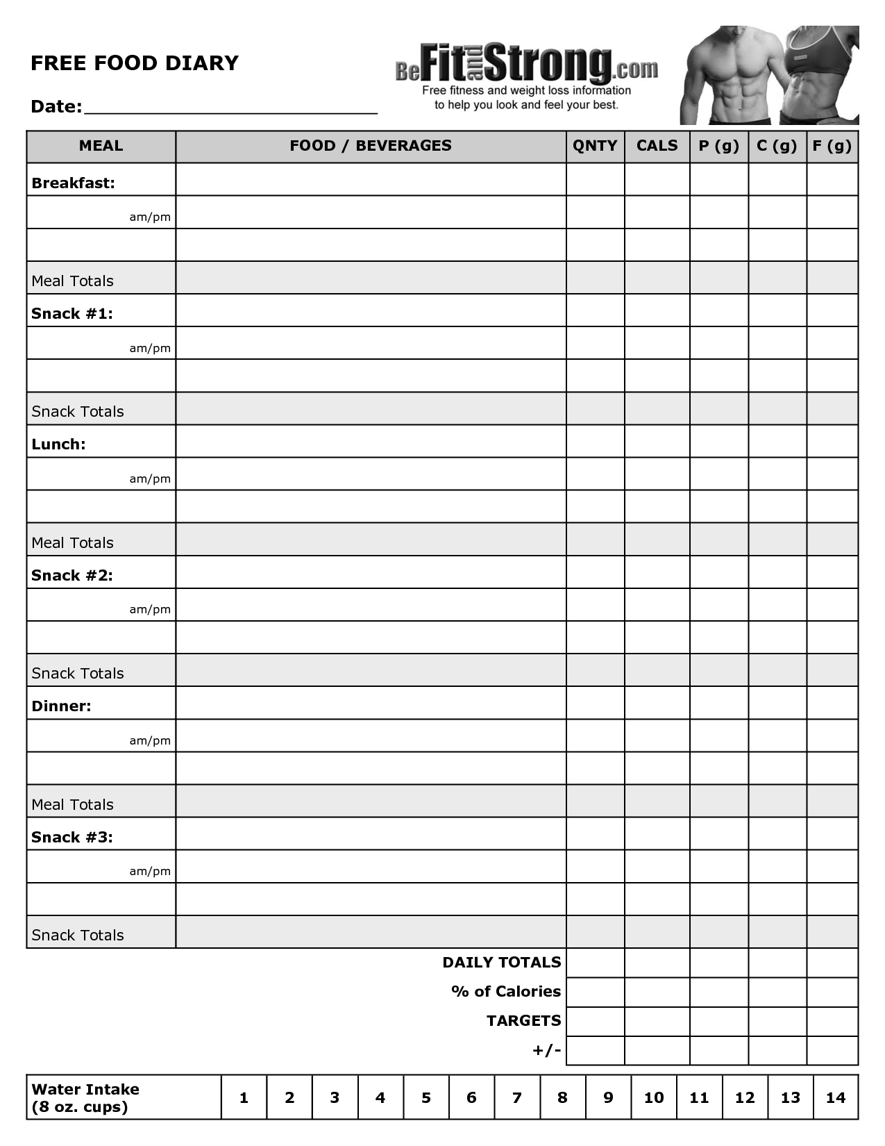 Free Printable Food and Exercise Log Journal