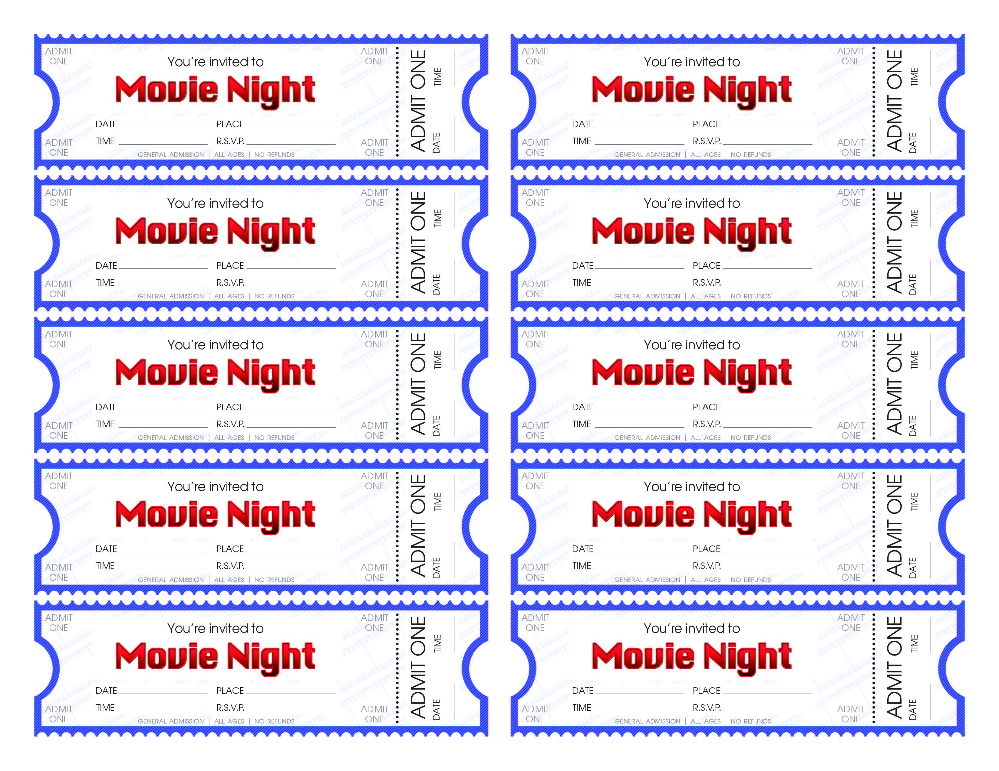 Free Printable Movie Ticket Templates