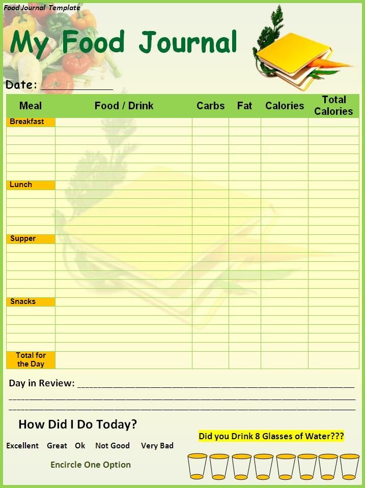 Journal Food Diary Template Printable