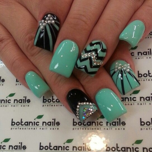 Mint Green and Black Nail Designs