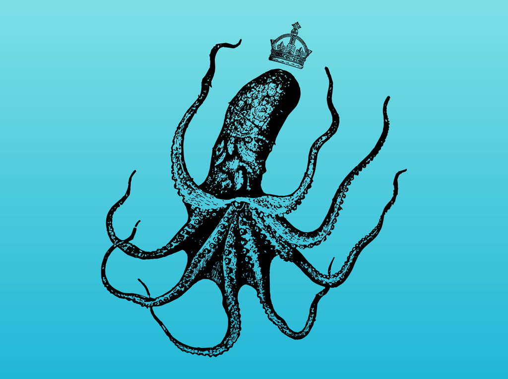 Octopus with Crown Drawing