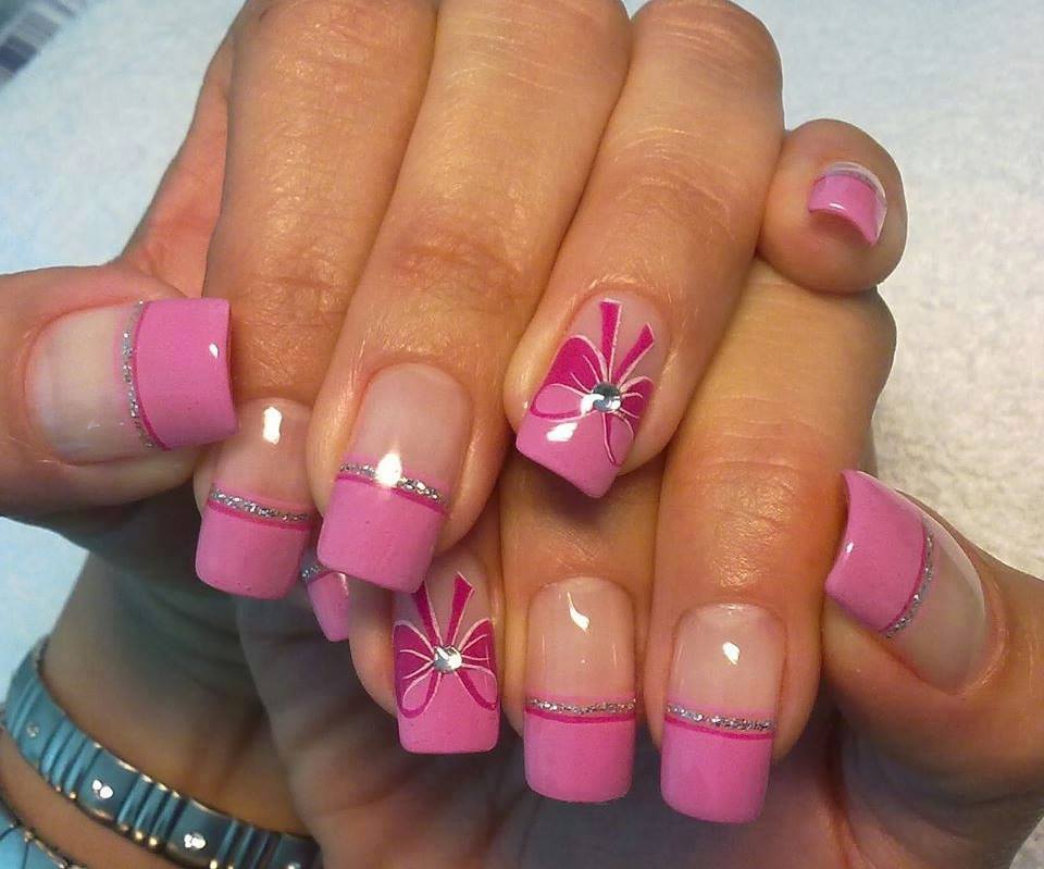 Pink Nails with Bow Design
