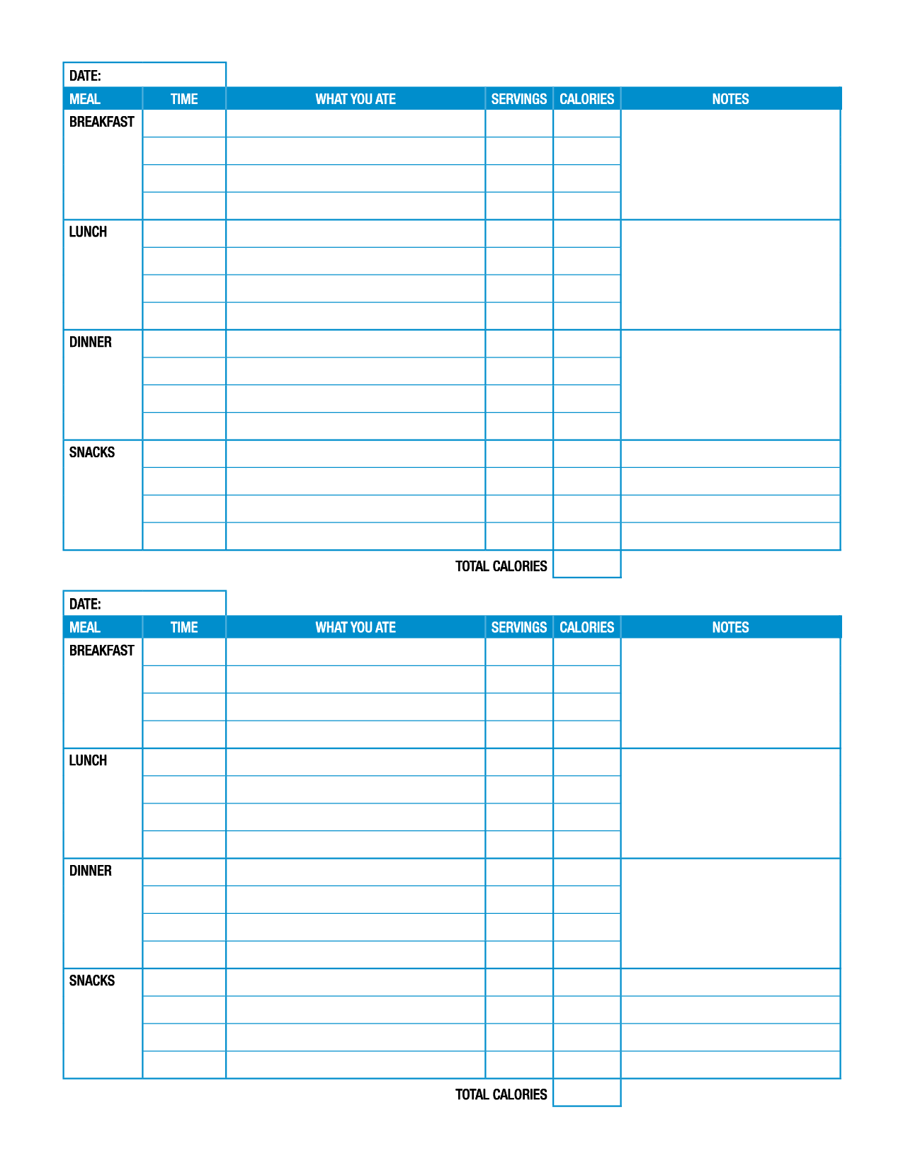 Printable Daily Food Log Template