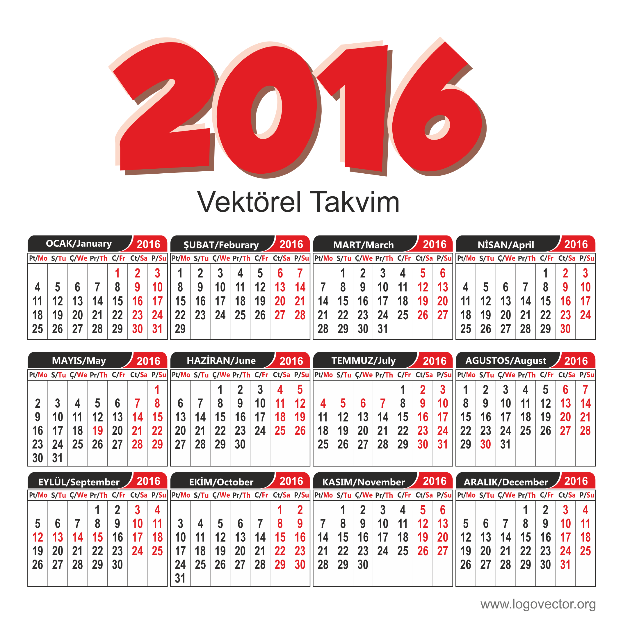 Vector Calendar 2016