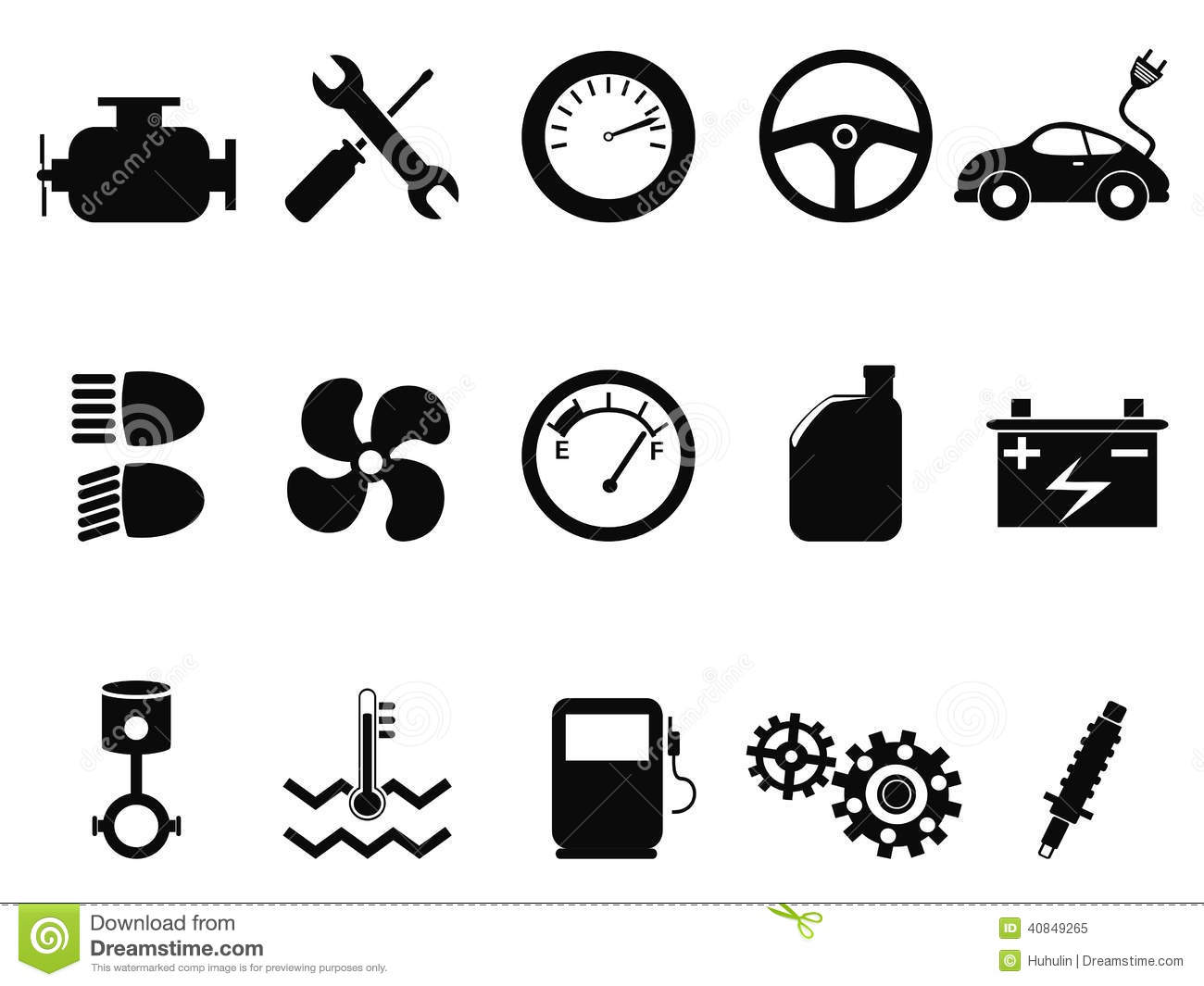 Black and White Motor Engine Icons