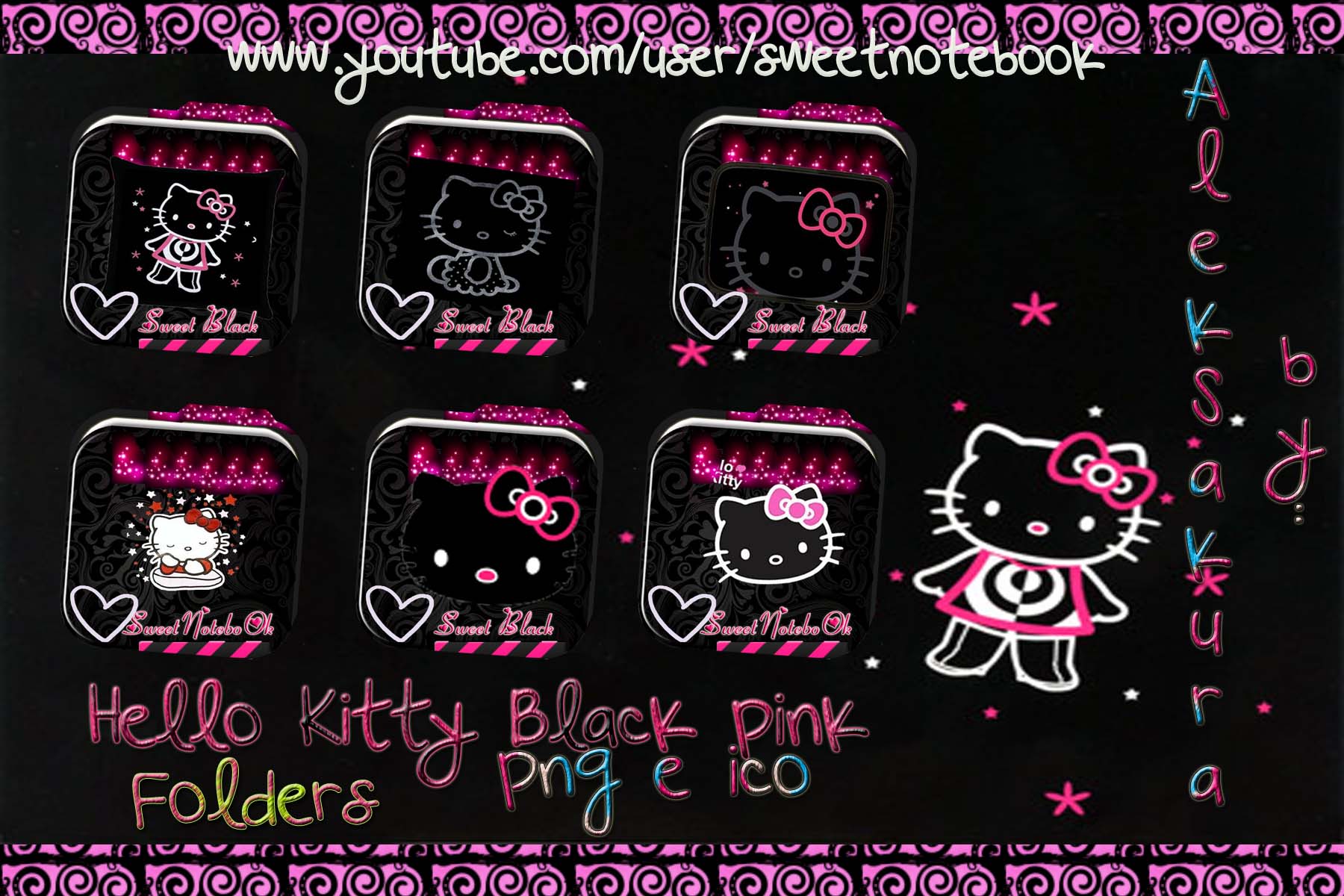 5 Pink And Black Folder Icons Images