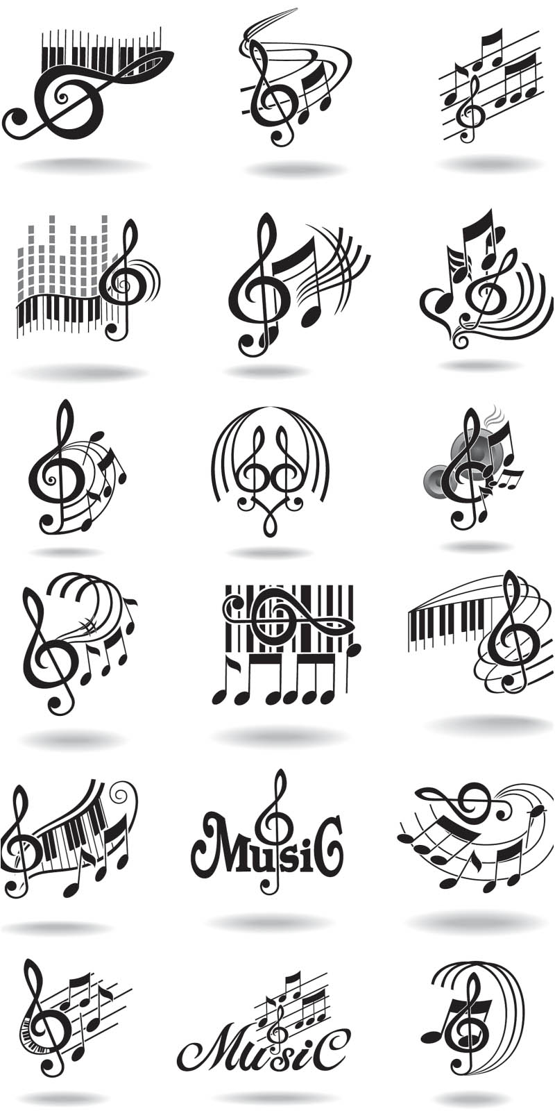 Music Notes and Treble Clef Staff