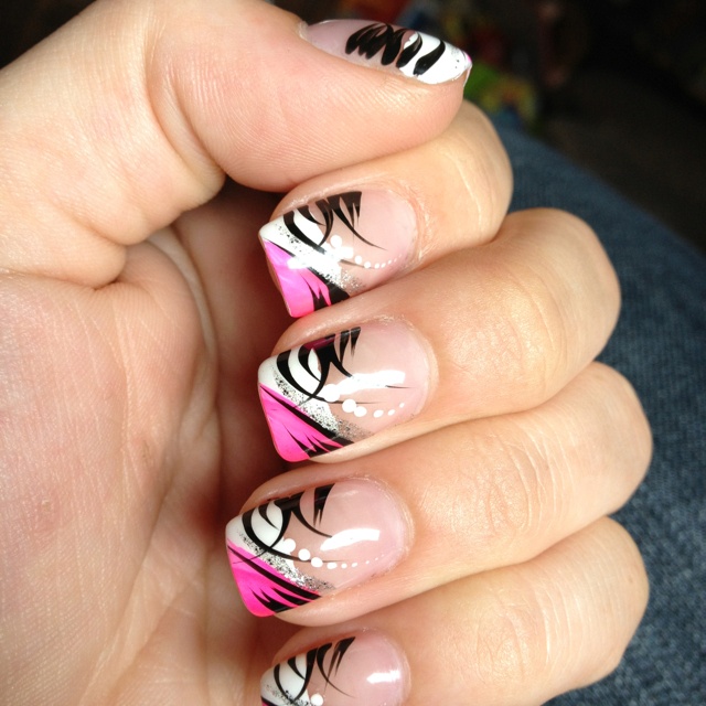 Pink Black and White Nail Design