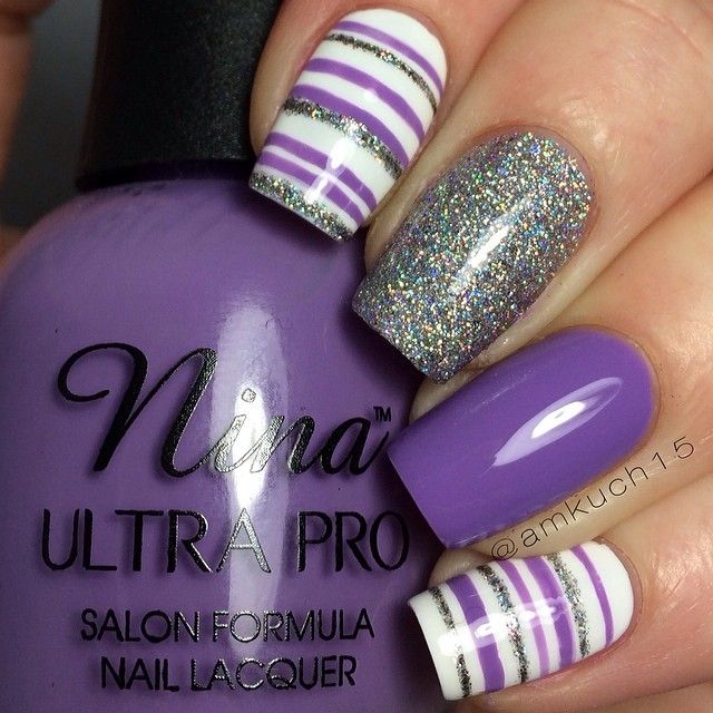 Purple and Silver Nail Art