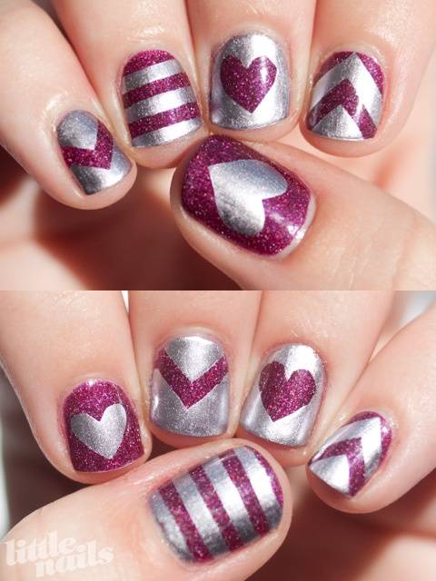 Purple and Silver Nail Design