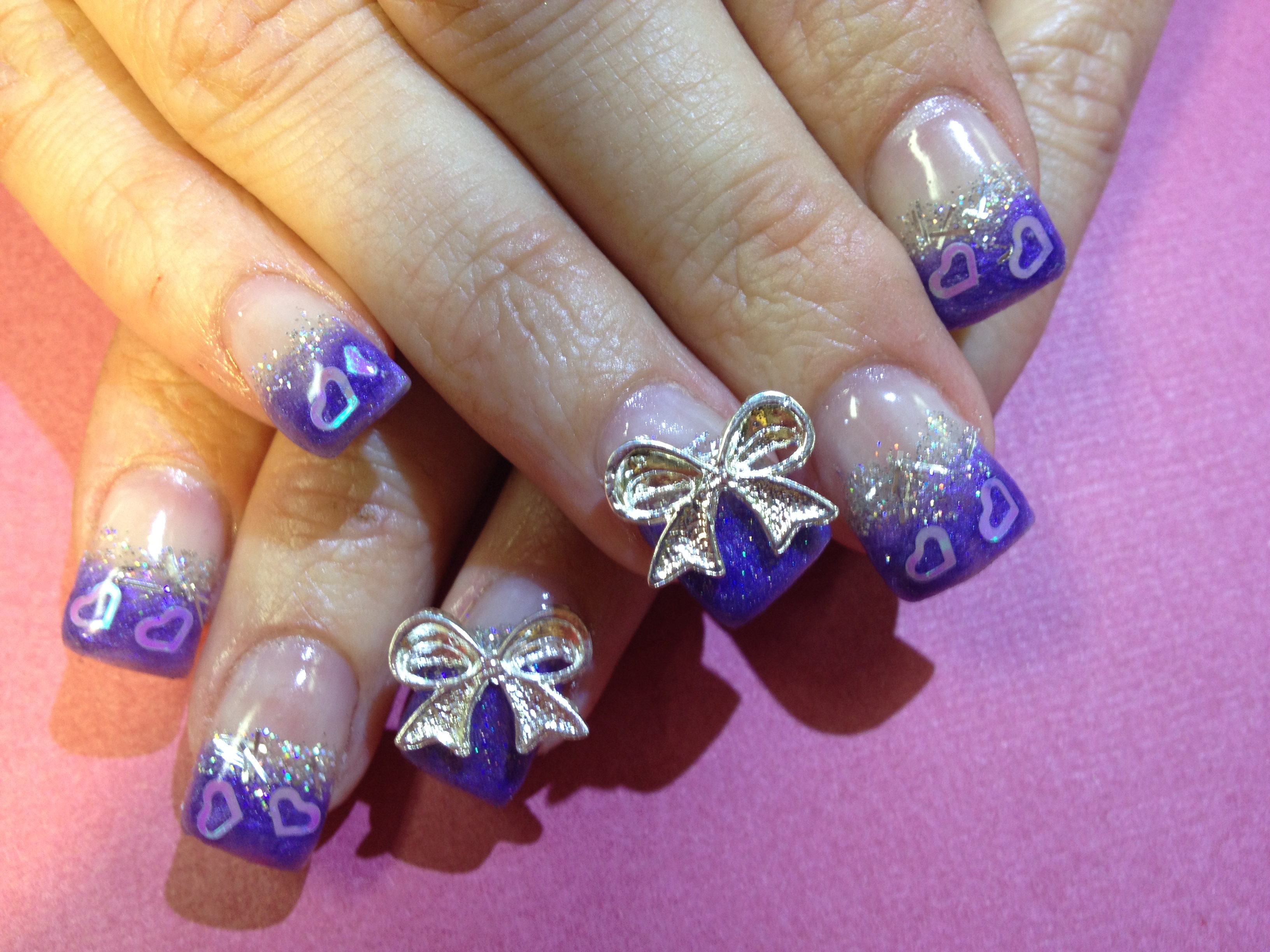 Purple and Silver Nail Designs with Bows