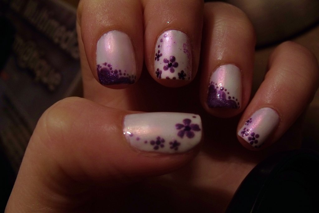 Purple and White Nail Art