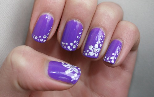 Purple Nail Art Design Flowers