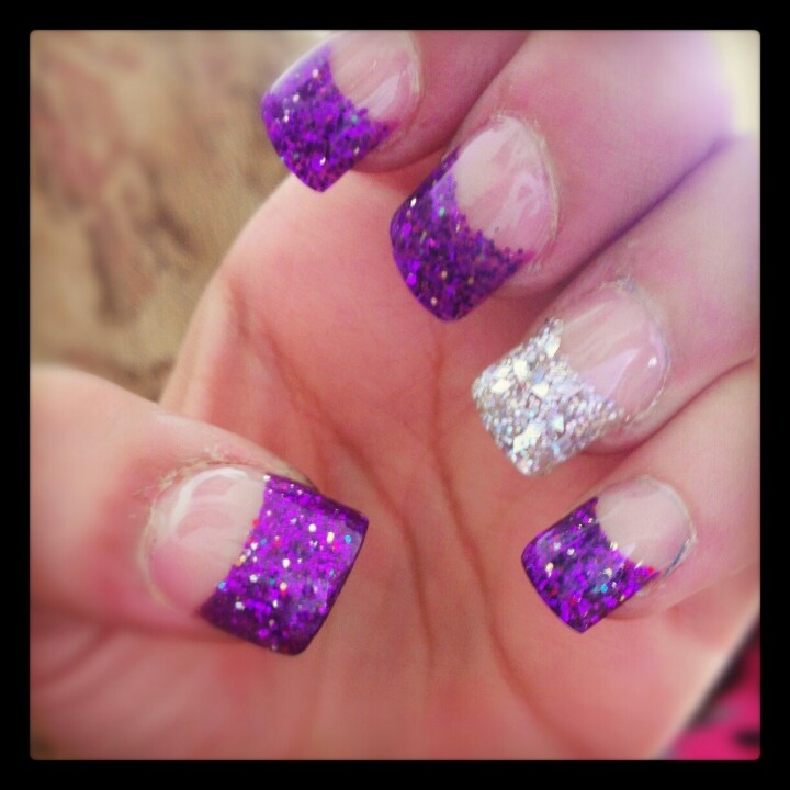 Purple Nails with Silver Tips