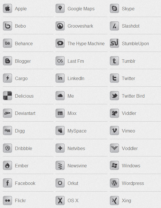 Social Media Icon List