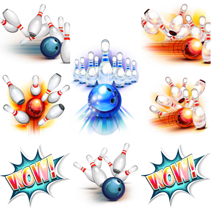 Vector Bowling Ball Knocking Down Pins