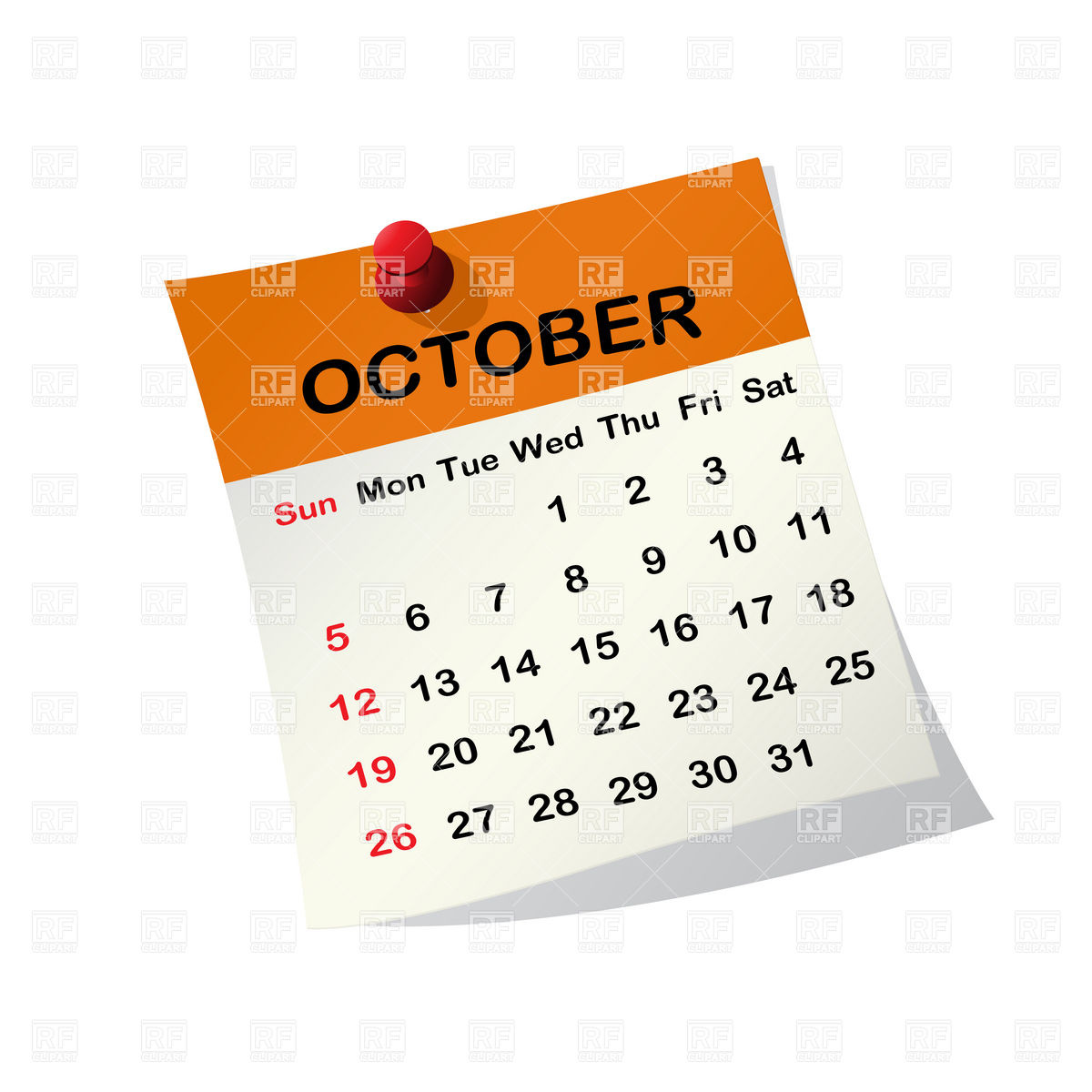 2014 October Calendar Clip Art