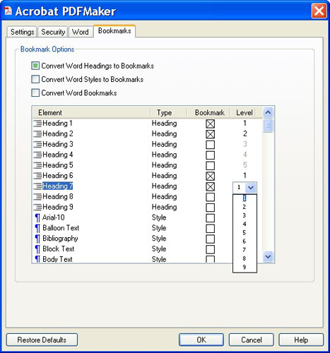 Adobe Acrobat Bookmarks Icons