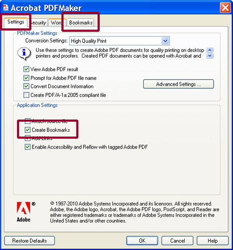 Adobe Acrobat Bookmarks