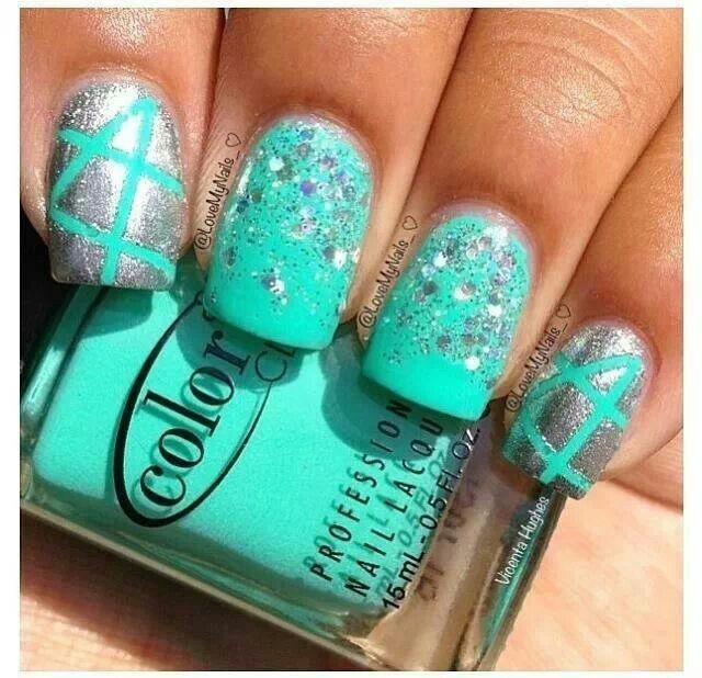 Aqua and Silver Nails Aqua and Silver Nails