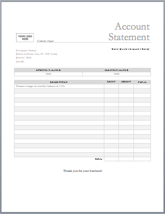 Bank Account Statement Template