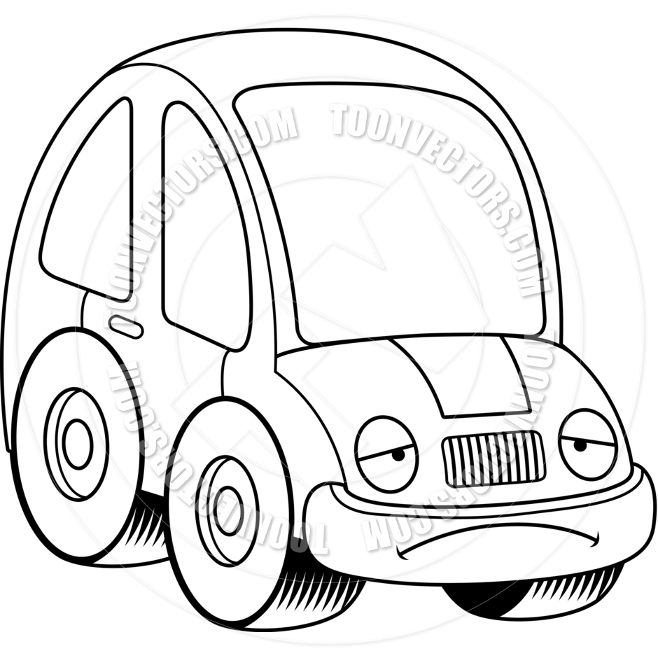 Black and White Cartoon Car