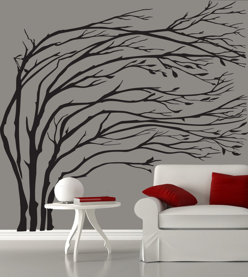 Black Blowing Tree Wall Decal