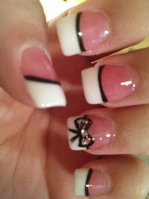 Black with White Tip Nails Designs