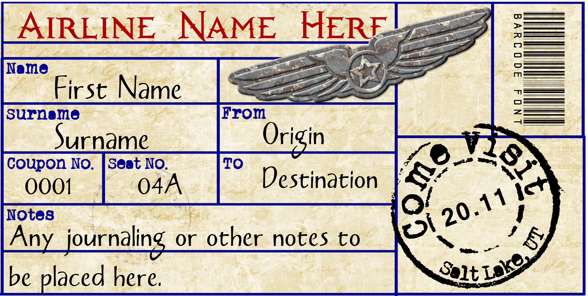 Blank Airline Ticket Template Blank Airline Ticket Template