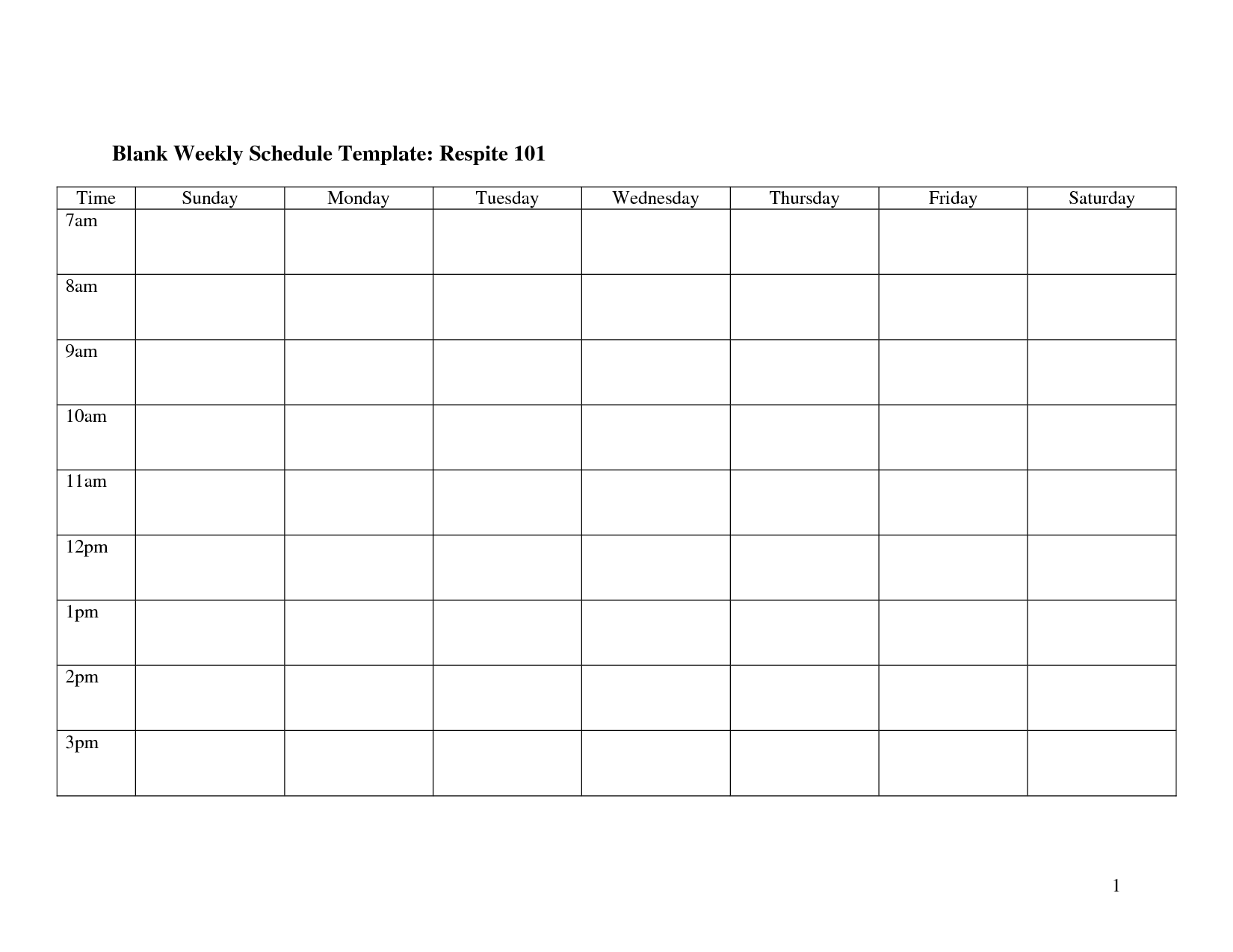 Blank Weekly Work Schedule Template