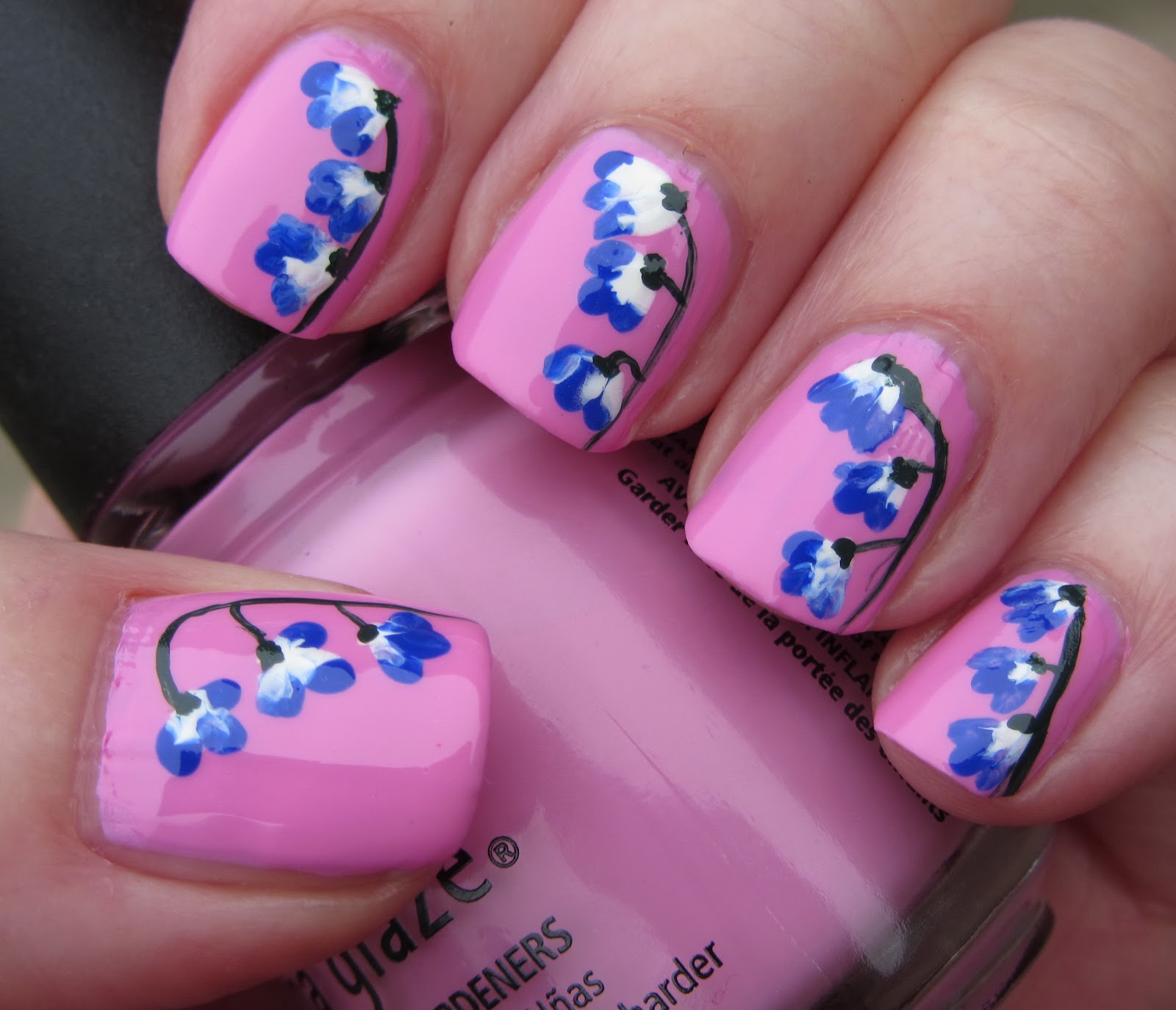 Blue and Pink Nail Art Flowers