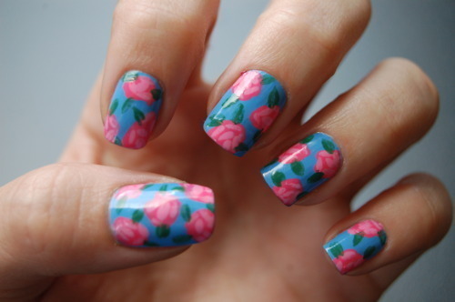 Blue Flower Nail Art