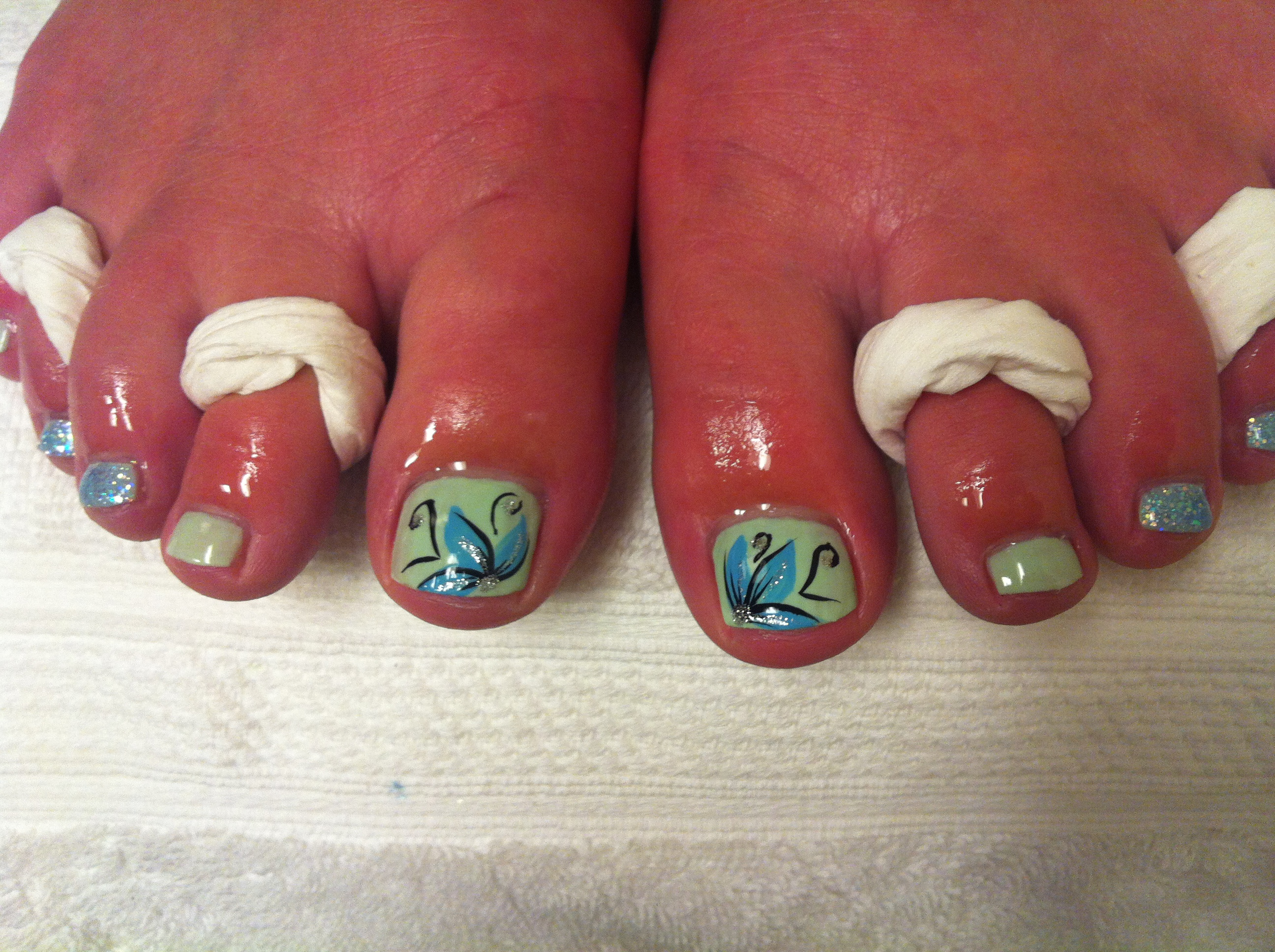 Blue Flower Toe Nail Art Designs